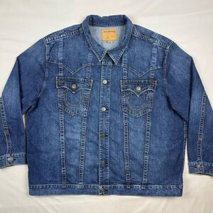 True Religion Mens Jimmy Jean Jacket 3XL Blue Denim B7